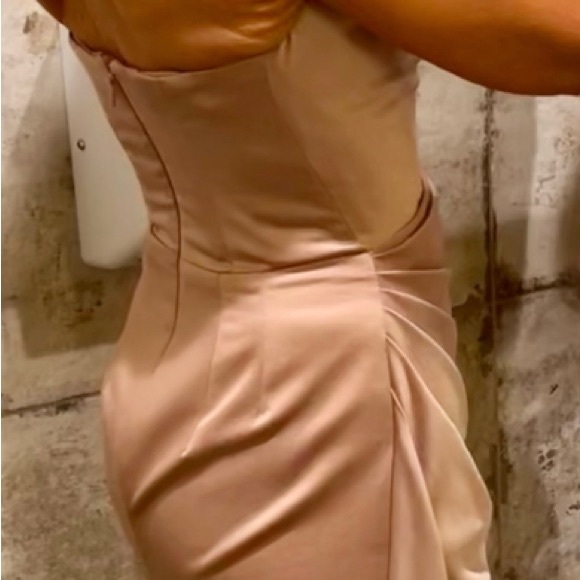 House of CB Champagne Satin Strapless Gown Size Small - Picture 2 of 8